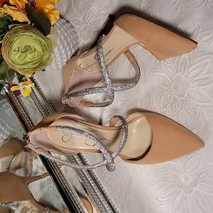NEW!!! | Jessica Simpson | Rhinestone | Crisscross | Nude | Pumps | Size 6M